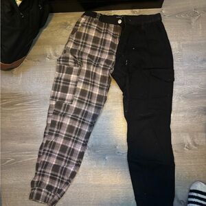 Almost Famous Black and Plaid Cargo Pants